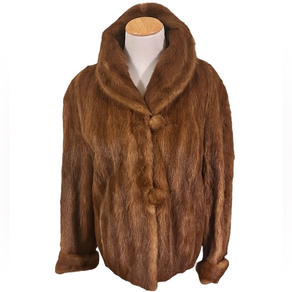 genuine mink fur vintage 70s retro caramel unique 3/4 sleeve button up coat - Picture 1 of 14